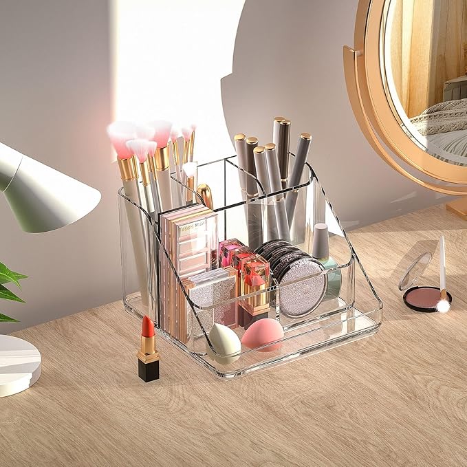 Ettori APLOP Makeup Organizer Tray, 6-Compartment Vanity Makeup Organizer for Jewelry, Hair Accessories, Bathroom Counter or Dresser