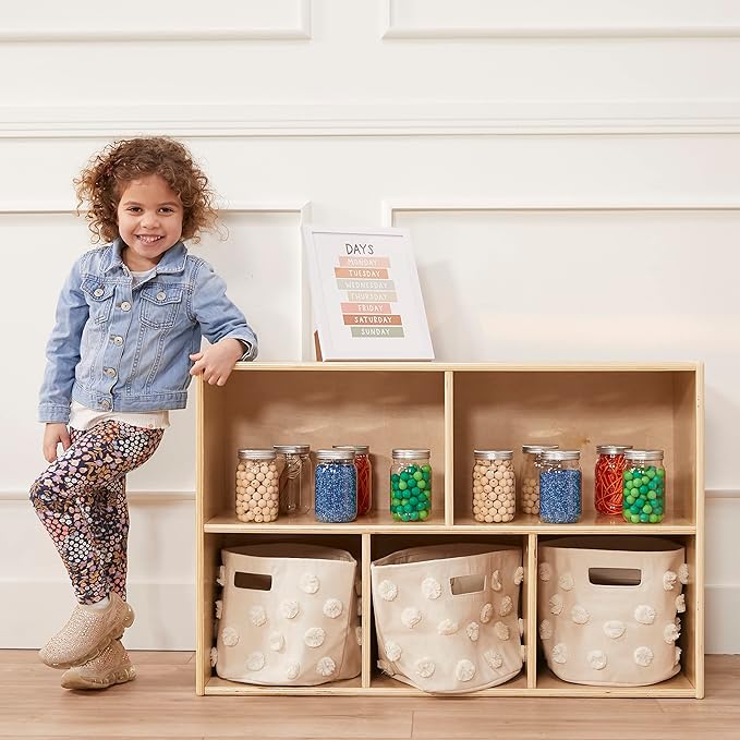 ECR4Kids Streamline 5-Compartment Storage Cabinet, 24in, Classroom Furniture, Natural