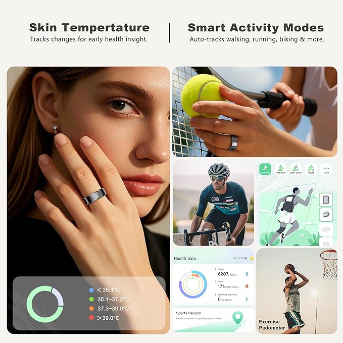 RIFESI Smart Ring for Women Men, Fashion Minimalist Fitness Ring & Sleep Tracker Ring with Heart Rate, Blood Pressure,5ATM Waterproof Health Ring,Gifts for Women Men Gift,No Subscription (9,Black)