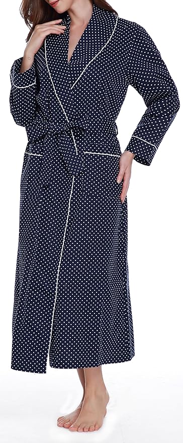 Lavenderi Women’s 100% Cotton Long Kimono Lounge Bathrobe Robe, Ladies Loungewear for Spa
