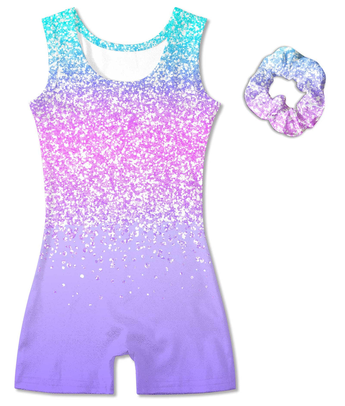 Vogseek Toddler Girls Gymnastics Leotards 3t 4t 2PC Blue Purple Sparkle Dots Ballet Dancewear Biketards Sets with Matching Hairs Scrunchie Drift Quick Dry Activewear Unitards
