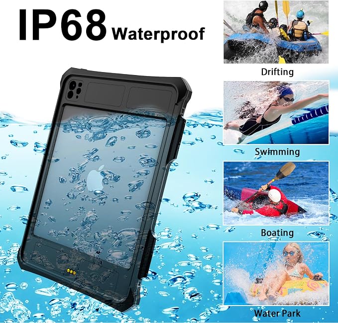 10.2 Waterproof Case Compatible with iPad 9th 8th 7th Generation 2021/2020/2019 Built-in Screen Protector with Strap Stand Pencil Holder Full Body Heavy Duty Protective Shockproof