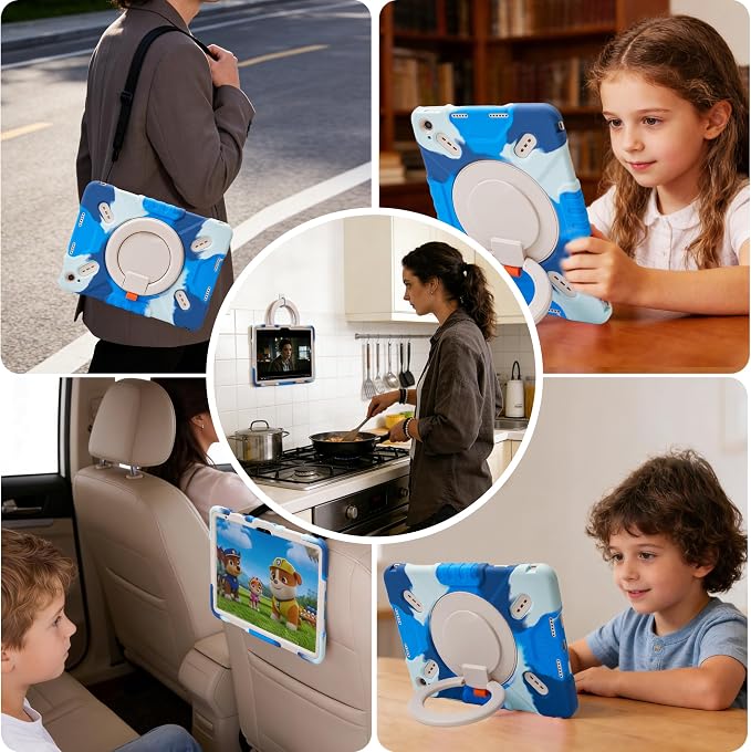 Pepkoo Triple Shock-Absorbing Protective Case for iPad (A16) 11th/10th Gen | Comfortable Heavy-Duty Kids Protective Case With Tactile Sensation With Handle Shoulder Strap (Black)