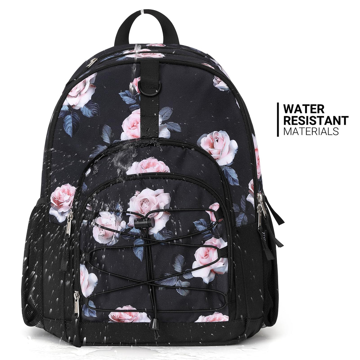 ZORFIN Backpack for School, Travel: Bookbag for Girls Boys - Kids Backpack with Multi Compartments - Rose Black