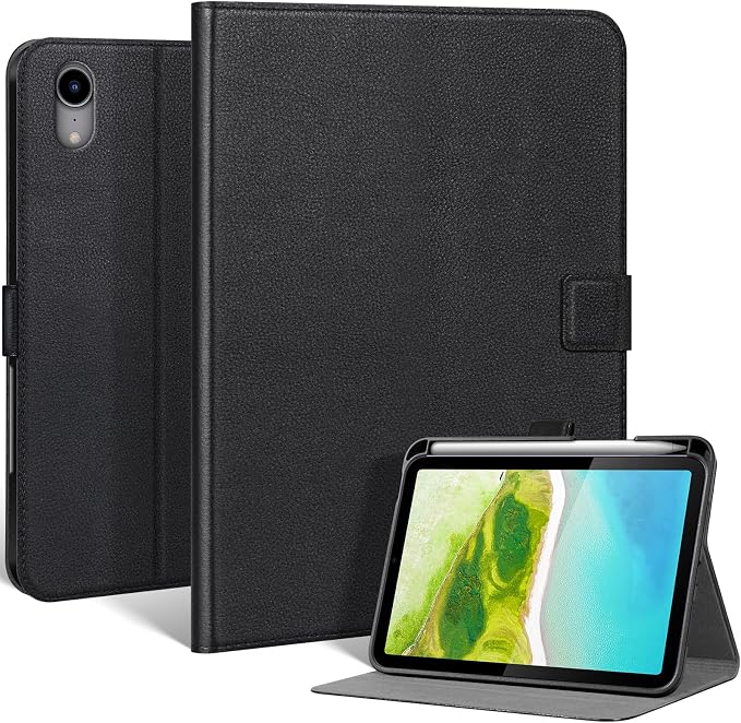 Leather Case for iPad 11th/10th Gen (11/10.9) Black | Genuine Leather Pencil Holder Adjustable Stand Magnetic Closure Auto Wake/Sleep