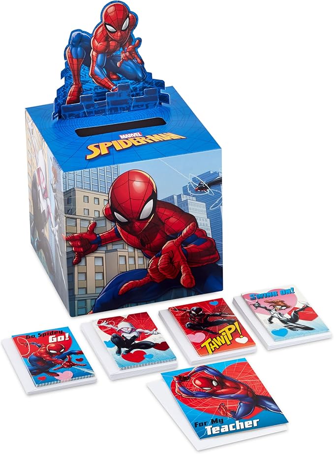 Hallmark Marvel Spider-Man Valentines Day Cards and Mailbox for Kids School Classroom Exchange (1 Box, 32 Valentine Cards, 1 Teacher Card)
