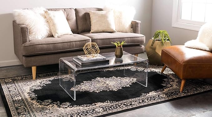 Unique Loom Reza Collection Traditional Persian Style Area Rug, 6 x 9 ft, Black/Beige