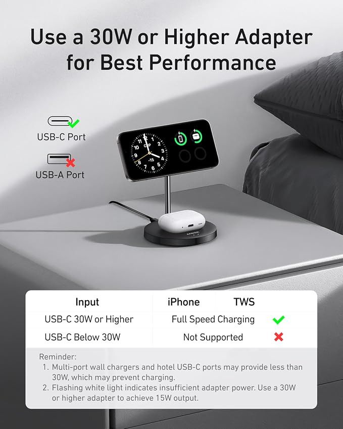 Anker MagGo 2-in-1 MagSafe Compatible Qi2 15W Wireless Charging Stand | Qi2 Certified Fast Charging Wireless Charger for iPhone 17 AirPods Pro and More (Black 40W Adapter Included)