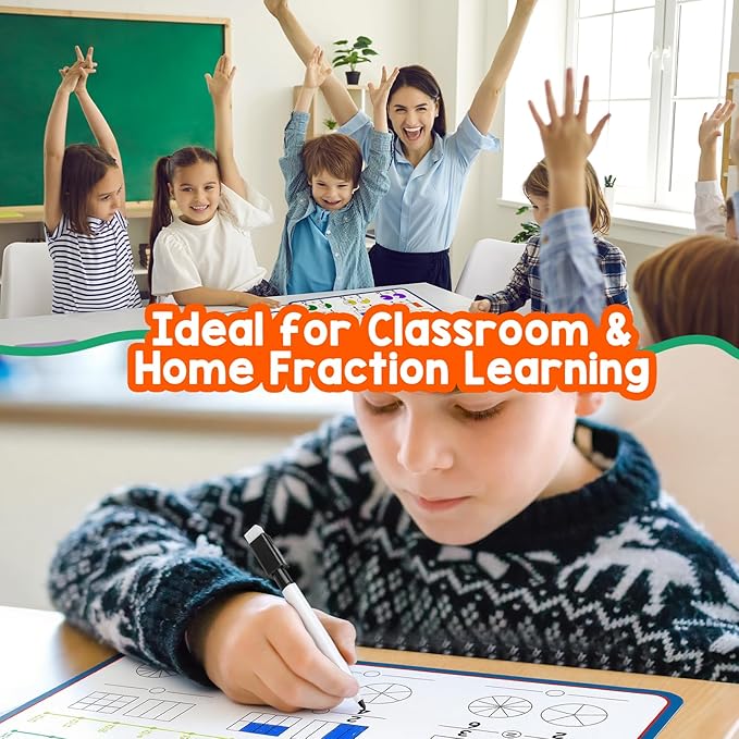 Aizweb 12 Pack Fraction Manipulatives Dry Erase Board,12"x9" Fraction Number Line Bars,Montessori Math Manipulatives Games Flash Cards for 4th-8th Grade Kids,Homeschool Classroom Teaching Supplies