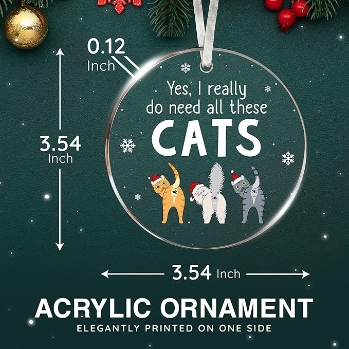 Cat Ornament for Christmas Tree Decorations Starring Cats for 2025, Funny Ornaments Ideal for Kitty Lovers, Unique, Perfect for Sprucing Up Christmas Festivities