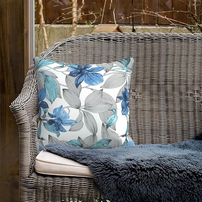 Outdoor Throw Pillow Covers 18”x18”, Decorative Pillow Covers for Patio Furniture, Modern Cushion Cases for Garden Couch Home Sofa Bed Office Chair, Pack of 2, Clemens Noir Blue