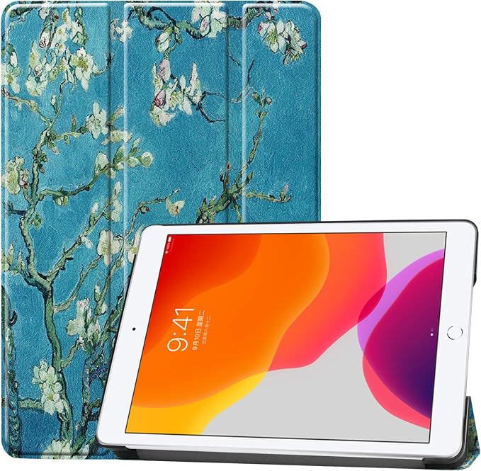 for Apple iPad 10.2 Case 9th/8th/7th Generation Cover (2021/2020/2019) with Auto Wake/Sleep Ultra Thin Lightweight Trifold Stand Folio PU Leather &amp Hard Back Hybrid Cover Almond Blossom