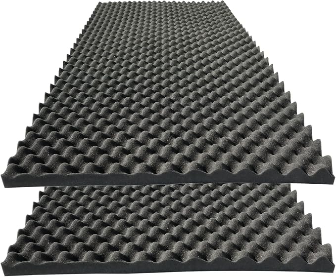 KTOESHEO 2 PCS Acoustic Panels,48''X24''X2'' Egg Crate Foam Soundproof Foam Wall Panels,High Density Fireproof Noise Cancelling Foam Studio Foam Panel,Noise (Black)
