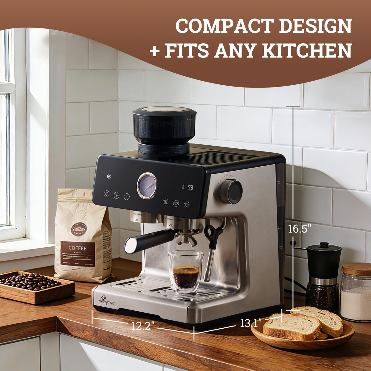Acaspresso Espresso Machine with Grinder, Stainless Steel
