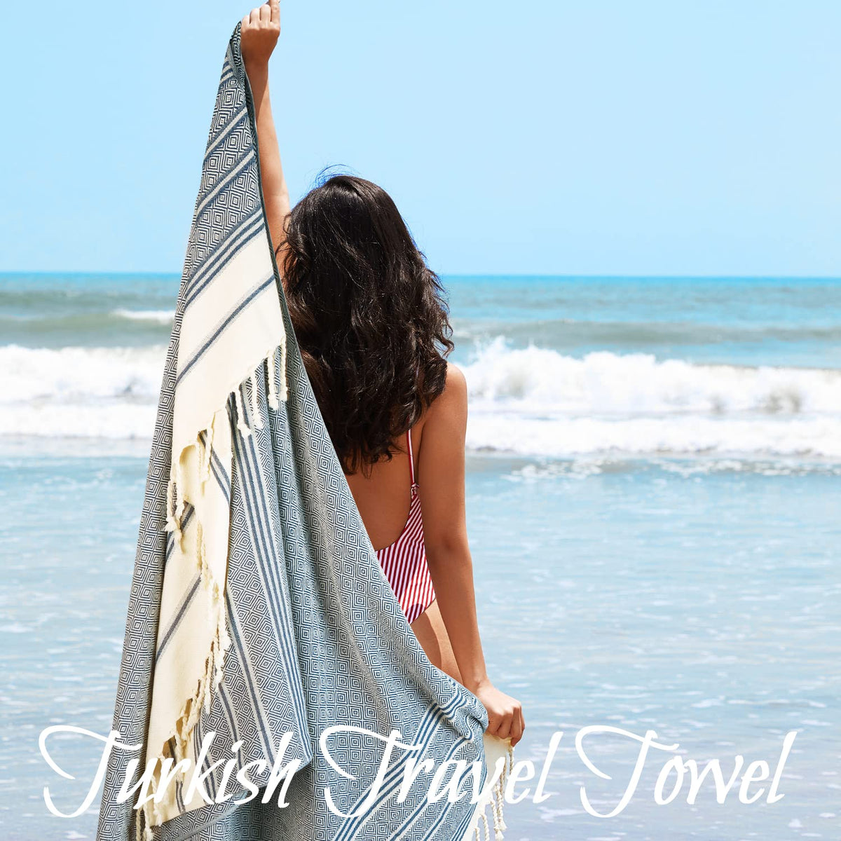 Your Choice Turkish Beach Towel (71x41) - 100% Cotton Turkish Towel, Sand Free Quick Dry Oversized, Lightweight Compact Travel Towel - Color Navy