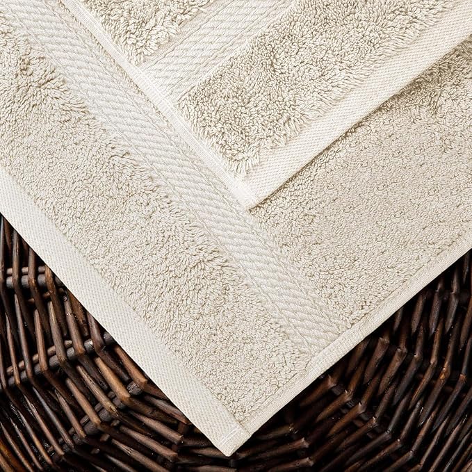 Superior Egyptian Cotton Pile Bath Towel Set of 2, Ultra Soft Luxury Towels, Thick Plush Essentials, Absorbent Heavyweight, Guest Bath, Hotel, Spa, Home Bathroom, Shower Basics, Cream