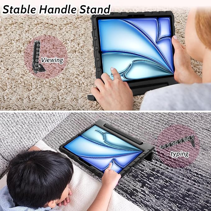 Dteck Kids Case for iPad 10.2 - Shockproof Rugged EVA Handle Stand Child Proof Case for iPad 9/8/7 Generation Black