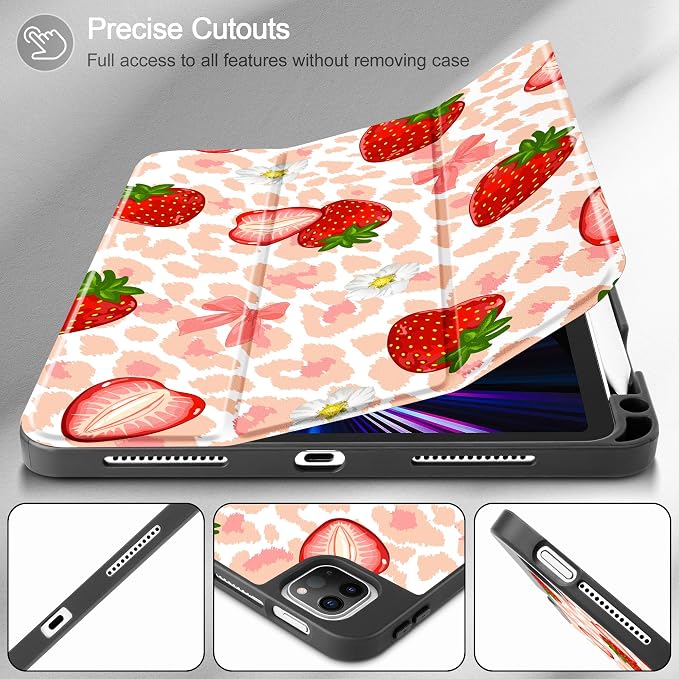 May Chen Case for iPad Pro 11 inch (4th 3rd 2nd &amp 1st Gen) 2022 2021 2020 2018 Trifold Stand + Pencil Holder + Auto Wake/Sleep + Soft TPU Protective Stand Back Cover Abstract Floral