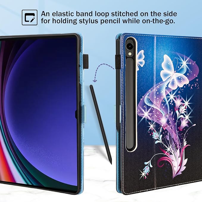 Dteck Wallet Case for Galaxy Tab S10+/S9+/S7 FE/S8+/S7 Plus 12.4 Tablet Premium PU Leather Folding Stand Auto Wake/Sleep Pen Holder Case with Hummingbirds