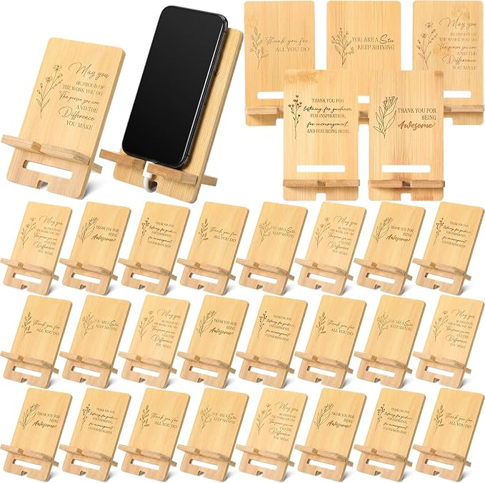 Ripeng 30 Pcs Employee Appreciation Gifts Bulk Bamboo Phone Stand for Desk Office Workers Inspiration Thank You Gift for Team Coworkers Staff Volunteer Nurse Teacher Colleagues Gratitude (Inspiration)