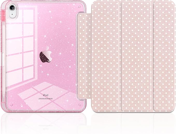 MEEgoodo Case for iPad A16 11th Generation 2025/10th Generation 2022 Glitter Tablet Cases with Transparent Acrylic Back+Trifold Stand +Pencil Holder+Auto Wake/SleepAbstract Sun &amp Palm Tree