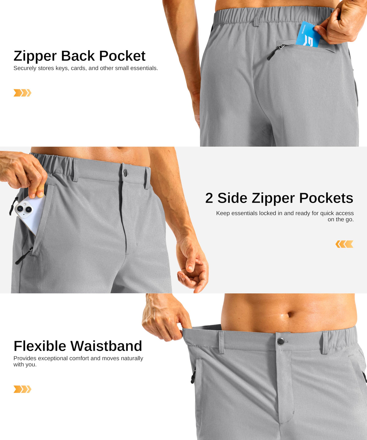Men's Shorts 11" Long Golf Lightweight Knee Length Shorts Light Grey L