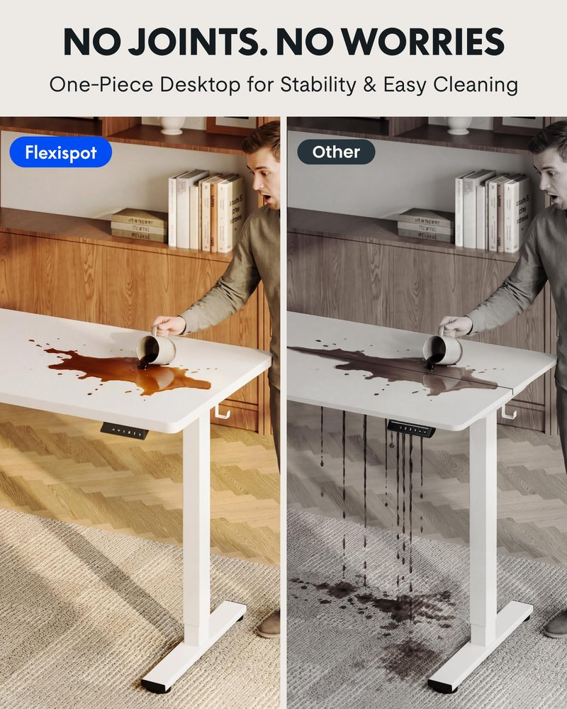 FLEXISPOT EN1 One-Piece Standing Desk, 48"x24" Seamless Desktop Electric Height Adjustable Desk for Home Office, Multi-Monitor Setups & Easy Assembly, White