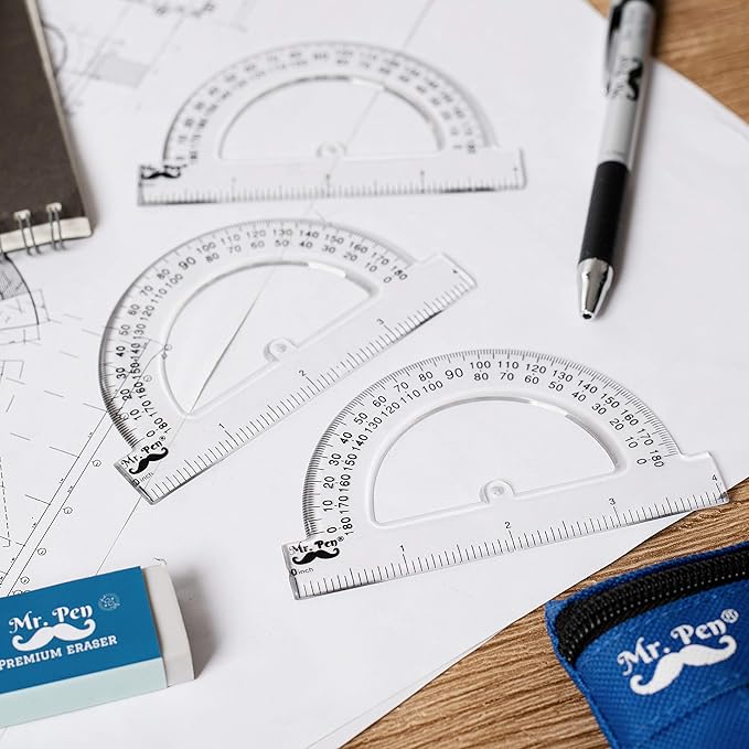 Mr. Pen- Plastic Protractor, 3 Pack, 4 Inch, Small Protractors for Geometry Classroom Student School & Office Supplies, Math Protractors 180 Degrees, Math Geometry