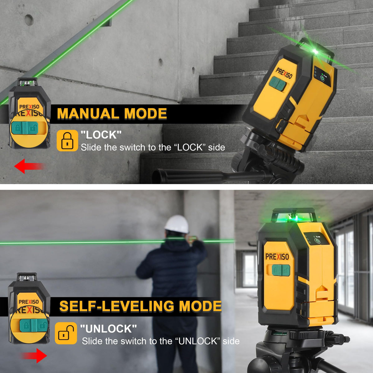 PREXISO 360° Laser Level with Tripod, 100Ft Self Leveling Cross Line Laser- Green Horizontal Line for Construction, Floor Tile, Renovation with Target Plate, Green Glasses, Carry Bag, 4 AA Batteries