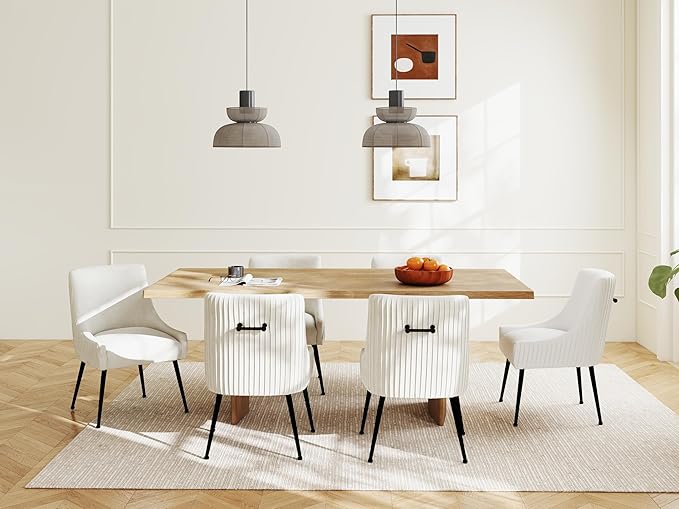 Velvet Dining Chairs Set of 6,Beige Upholstered Living Room Chairs with Black Metal Legs, Modern Tufted Accent Chairs for Living Room, Study Room, Kitchen