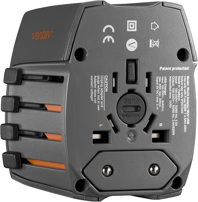 Ventev Global Charginghub 300 | Simultaneously Charge Two USB Devices Two Prong Travel Adapter works in 150+ Countries Accommodates U.S. Three Prong Devices Rapid Rate Charging Any Single Device