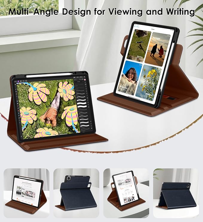 DTTO for iPad Pro 12.9 6th/5th/4th Gen Case (2022/2021/2020) Black | 360 Degree Rotating Premium Faux Leather Folio Stand Cover with Pencil Holder for iPad Pro 12.9 3rd Generation Case 2018