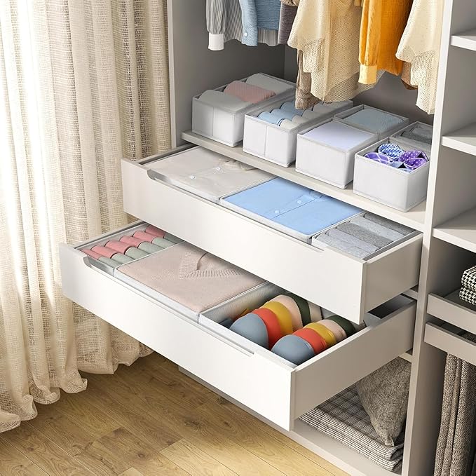 DIMJ Drawer Organizer Clothes 15 Pack - Foldable Baby Organizers and Storage & Dresser Organizer for Bedroom, Closet - Nursery Organization Dresser Dividers for underwear, Sock,Bra, Belt, Tie, White