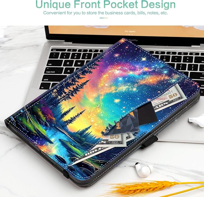 Lokigo Case for iPad (A16) 11th/10th Generation Aurora Forest | for iPad 11th-11 Inch/10th-10.9 Inch Stand Cover Pencil Holder/Hand Strap/Pocket Support Touch ID Auto Wake/Sleep