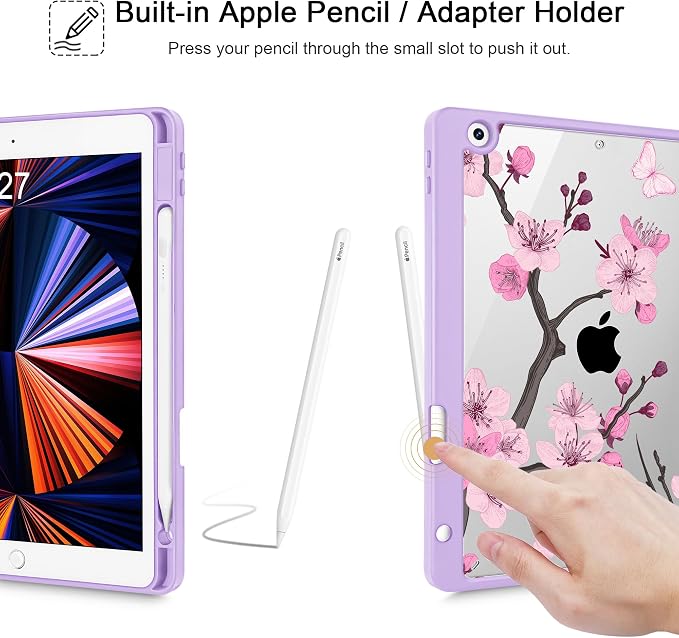 May Chen for iPad 9th Generation with Pencil Holder iPad 8th/7th Gen Case 10.2-inch [Penceil Holder] Trifold Stand Auto Wake/Sleep Clear TPU Protection Back Cover Ballet Shoes