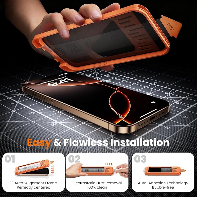 2 Pack Privacy Screen Protector for iPhone 16 Pro Max 6.1 28° Anti-Spy Tempered Glass with Auto Dust Removal Easy Installation Kit Bubble-Free Case Friendly