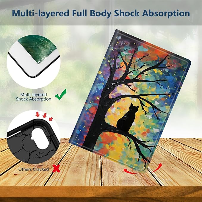 Slim Case for Amazon Kindle Fire Max 11 Case (13th Generation 2023 Release) 11 PU Leather Folio Stand Adjustable Smart Cover with Auto Wake/Sleep for Kindle Fire 11 TabletArt Black Cat Tree