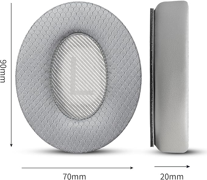 Cooling Gel Headphones Replacement Ear Pads for Bose Quiet Comfort QC35, Mesh Soccer Net Fabric Breathable Sports Fabric, Extra Thick & Cooler for Longer, Softer Memory Foam - Gray