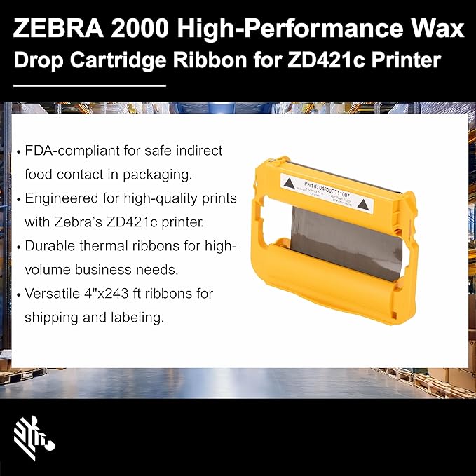 Zebra High-Performance Black Wax/Resin Ribbon Cartridge for ZD420C Thermal Transfer Desktop Printer 4.33in x 242ft 05555CT11007