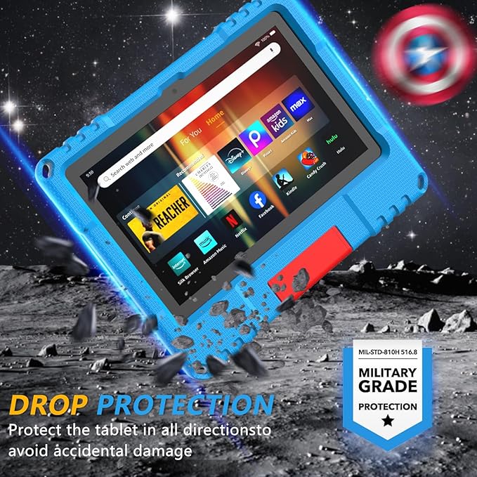 Kids Case for Fire HD 8 Tablet (12th/10th Generation 2024/2022/2020) Blue | Lainergie Hight Quality EVA Lightweight Shockproof Kid-Proof Cover Durable Easy to Carry with Convertible Handle Stand
