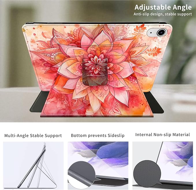for iPad 9th Generation Case (2021)/8th Gen (2020)/ 7th Gen (2019) 10.2 Inch-360 Degree Rotating Multi-Angle Viewing Protective Cover with Auto Sleep/Wake-Art Mandala Flower