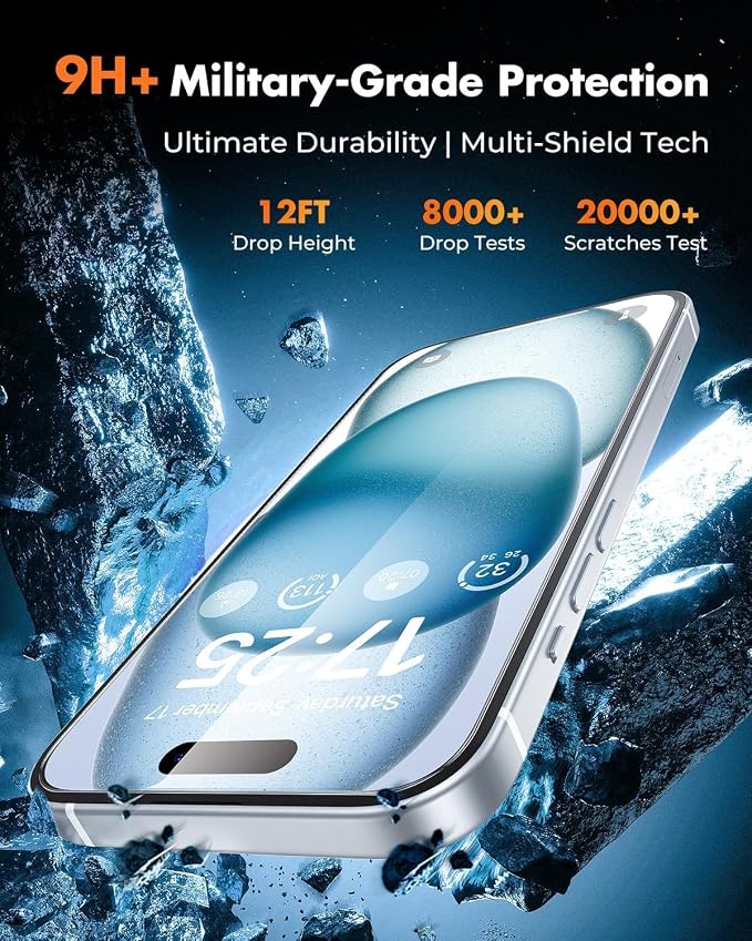 UNBREAKcable for iPhone 15 Plus Screen Protector 4+2 Pack [9H+ Military-Grade Shatterproof] [Effortless Bubble-Free Installation] Ultra HD Clarity Tempered Glass with Lens Protector Case friendly