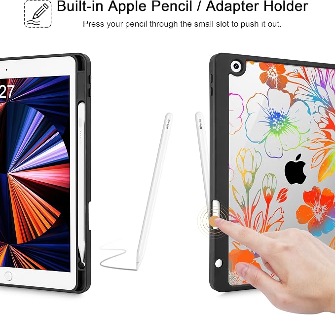 Tuiklol for iPad 10.2 inch 9th / 8th / 7th Gen 2021 2020 2019 Release Case | Built in Pencil Holder - TPU Protection Trifold Stand Stand Clear Back Tablet Cover With Auto Wake/Sleep Blue berries