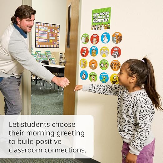 Really Good Stuff EZ Stick How Would You Like to Be Greeted? Labels - Motivational Encouragement Greeting Decals for Classroom - Teacher Supplies