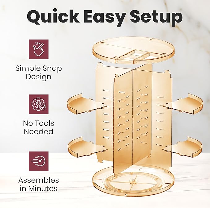 360 Rotating Makeup Organizer - Adjustable Shelf Height and Fully Rotatable - The Perfect Round Spinning Cosmetic Organizer for Bedroom Dresser or Vanity Countertop Storage (Brown)