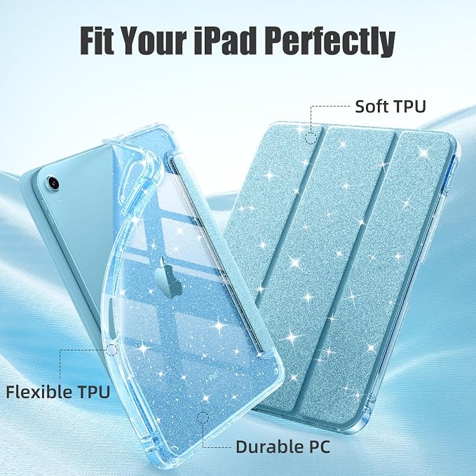 Akkerds for iPad 10th Generation Case 10.9 Inch 2024 - for iPad (A16) 11th Gen Case 11 Inch 2025 with Pencil Holder - Slim Trifold Stand Protective Cover with Crystal Clear Back - Gray