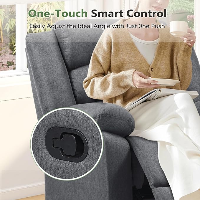 ANJ Fabric Recliner Chair Set of 2, with Overstuffed Arm and Back, Comfy Gray Manual Reclining Chairs for Adults, Living Room Single Sofa Recliners
