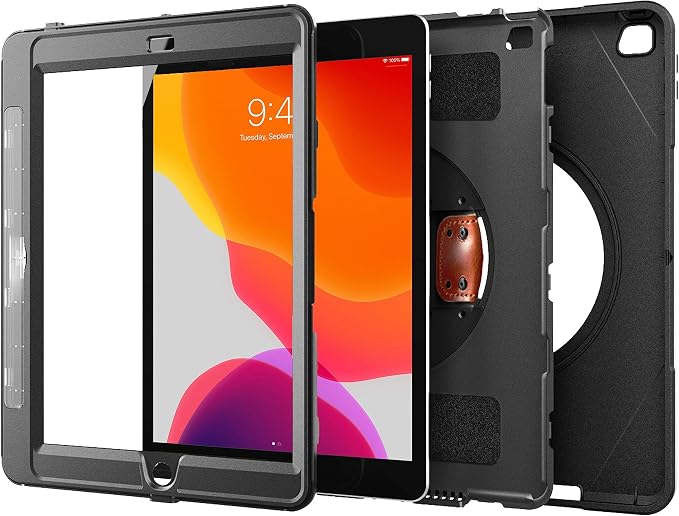 New Trent iPad 9th Generation 8th Generation 7th Generation Stronger Kickstand Full Body case with Rotational Hand Strap &amp Screen Protector 2021 2020 2019 (with Pencil Holder)