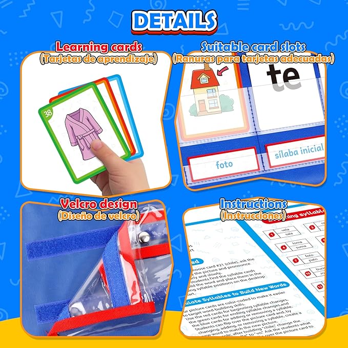 Torlam Spanish Learning Word Building Pocket Chart for Kids, Spanish Vocabulary Games Toddler Flash Cards Sight Words Flashcards Languages Spelling Reading Phonics Games for Kindergarten Preschool