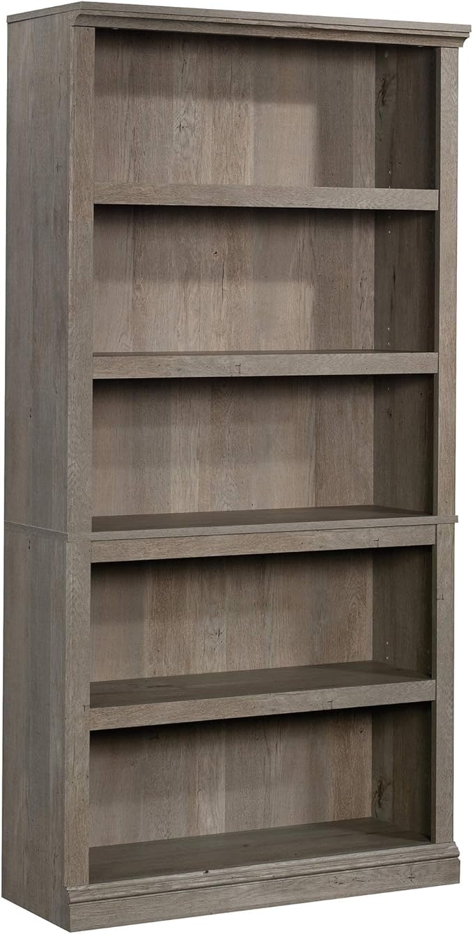 Sauder 5 Tier Book Shelf Wooden Bookcase Multipurpose Bookshelf for Home Office, Living Room, in Mystic Oak